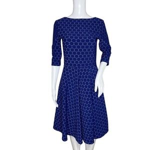 Leota Dress Womens Small Blue White Geometric Career Office Workwear Preppy